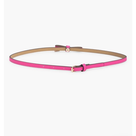 Kate Spade NY Shoestring Bow Leather Belt Large NWT Vivid Pink Gold Tips - Picture 2 of 5